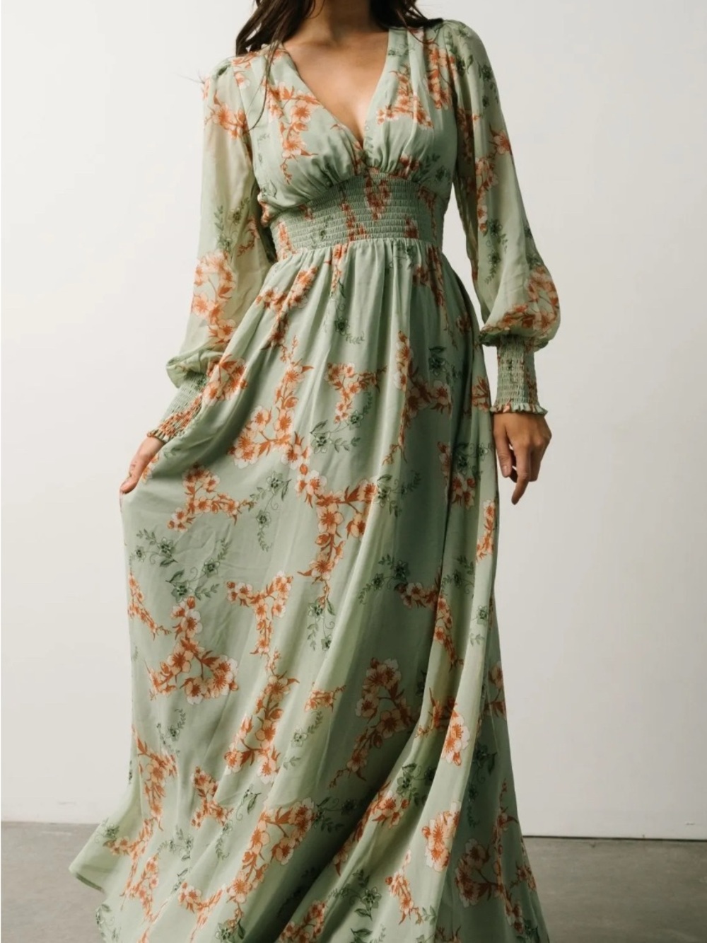 Baltic Born Olivia Maxi Dress | Sage + Peach Floral - XL